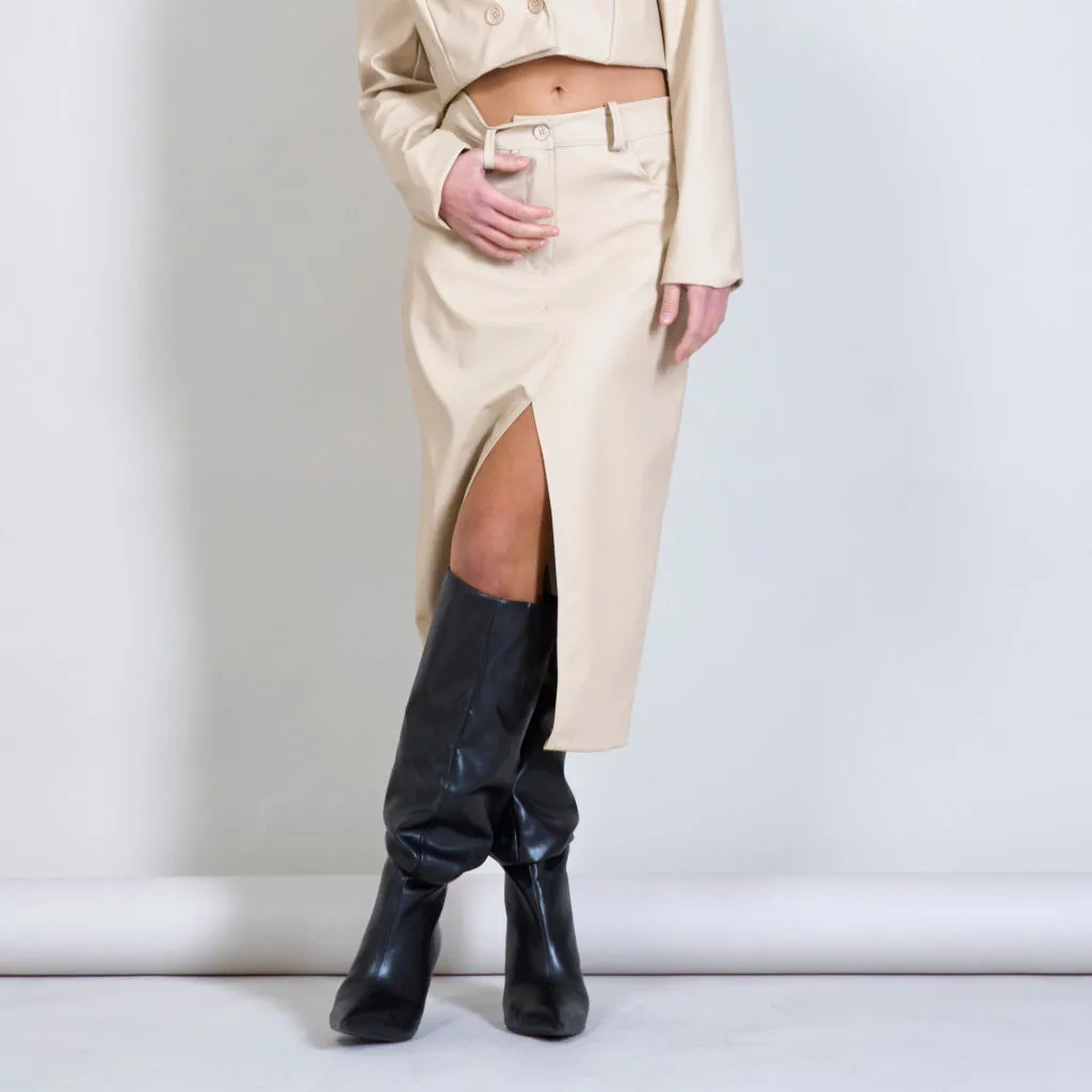 Eco-leather pencil skirt with mid slit wholesale