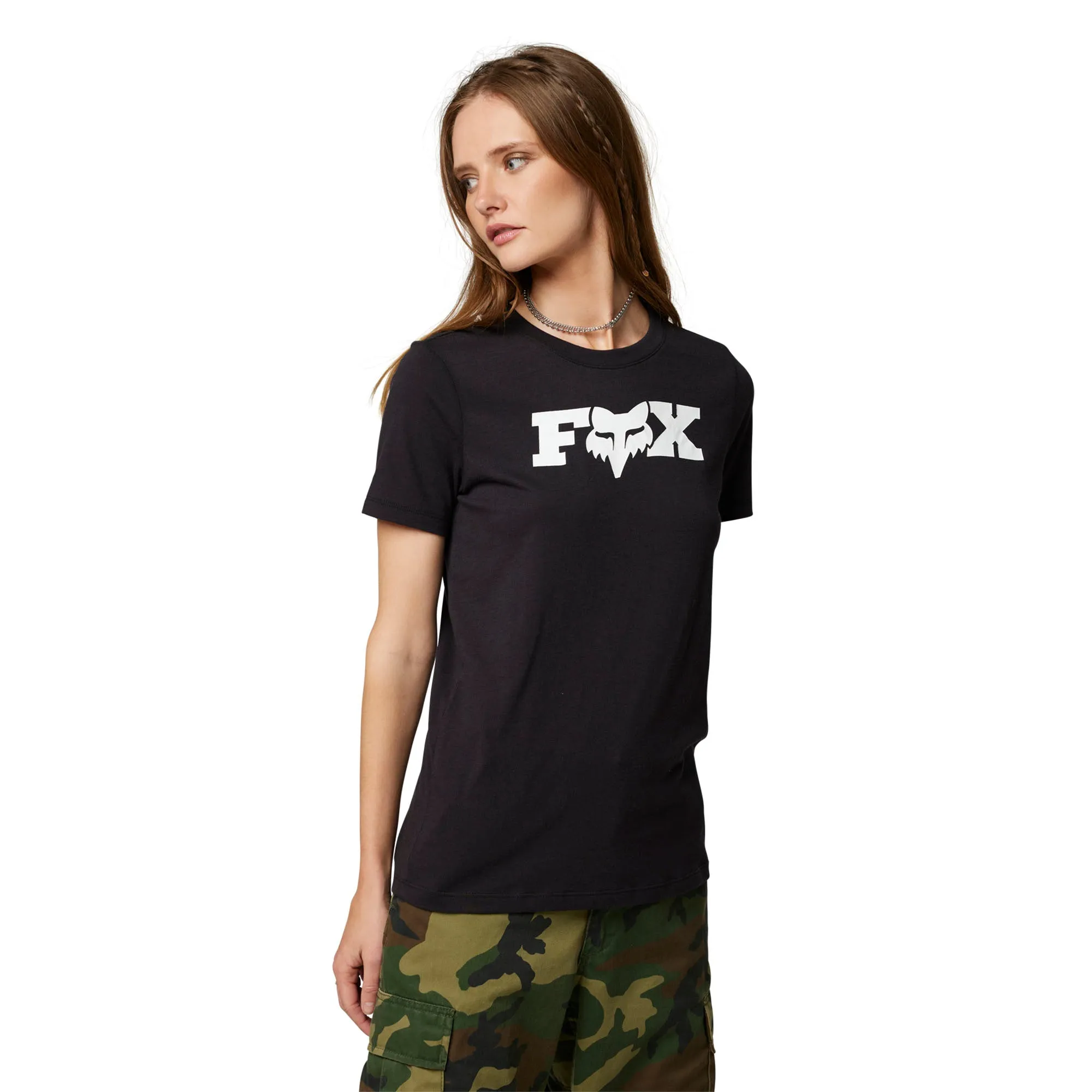 Fox Racing  Womens Black Bracer Tee T-Shirt Short Sleeve Relaxed Fit Crew Neck