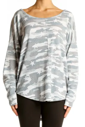 Gray Camo Star Print Oversized Knit Top