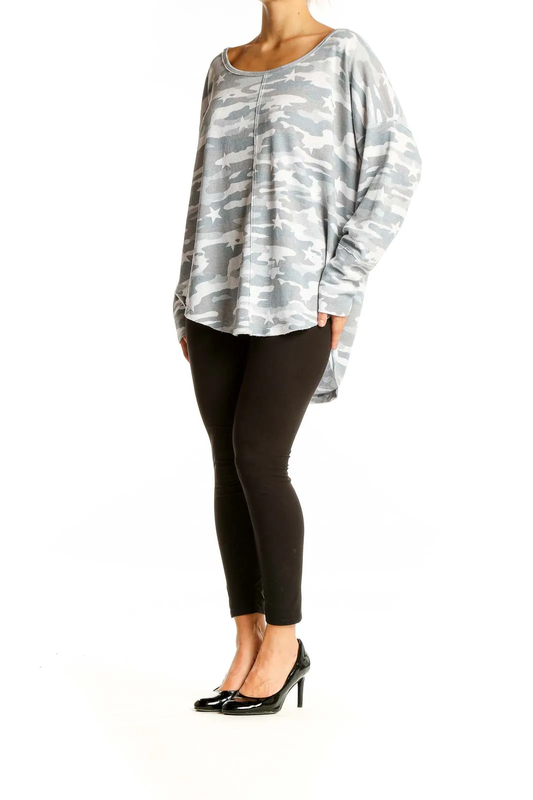 Gray Camo Star Print Oversized Knit Top