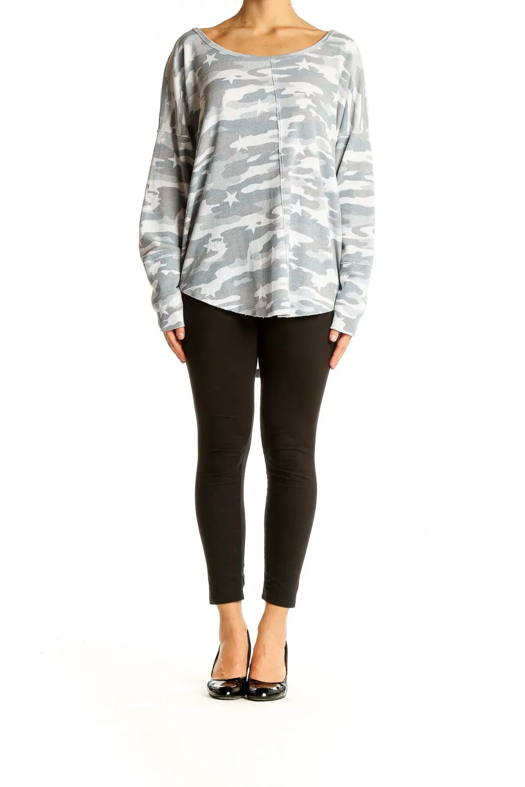 Gray Camo Star Print Oversized Knit Top