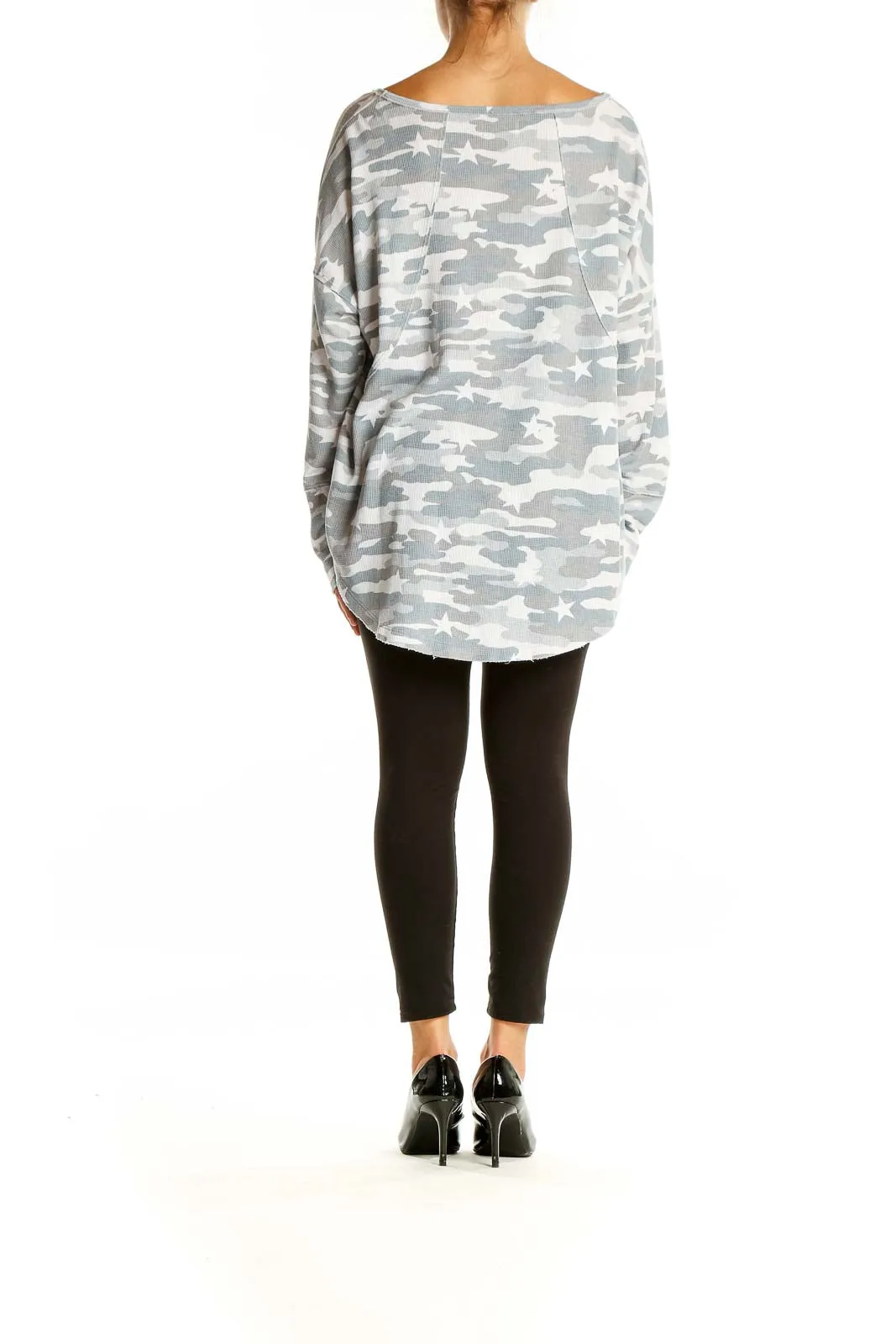 Gray Camo Star Print Oversized Knit Top