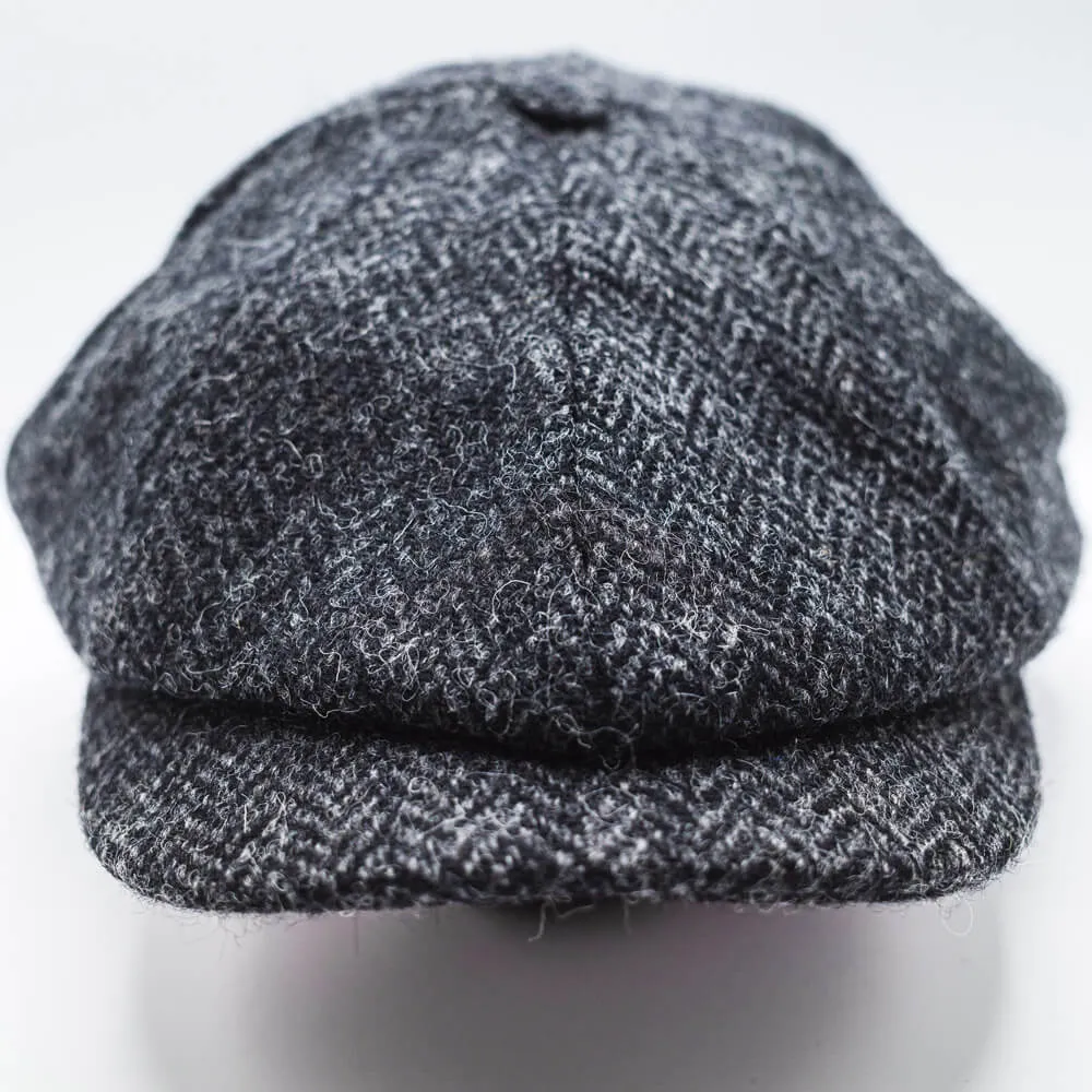 Herringbone Tweed Newsboy Cap - Charcoal