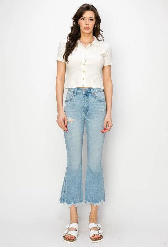 HIGH RISE CROP FLARE JEANS