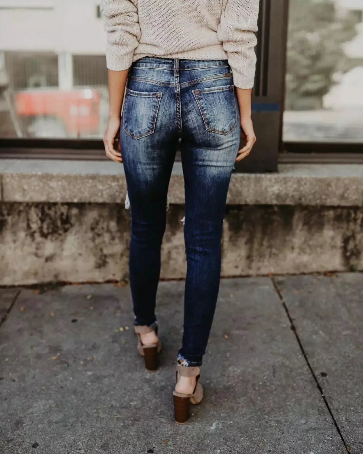 High Waist Ripped Hole Cropped Skinny Jeans