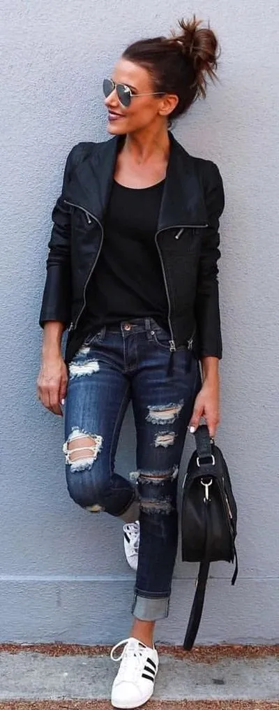 High Waist Ripped Hole Cropped Skinny Jeans