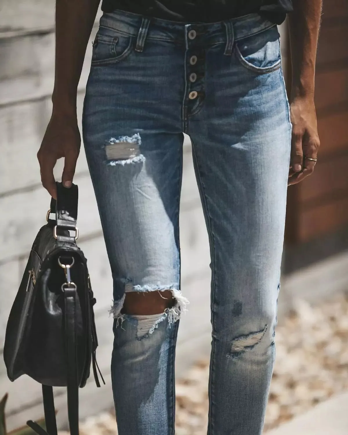 High Waist Ripped Hole Cropped Skinny Jeans