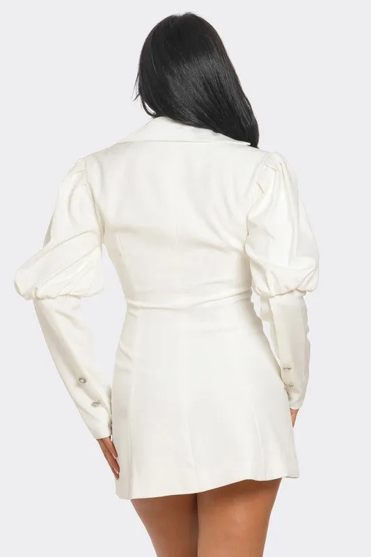 Ivory Puff Sleeve Blazer Dress