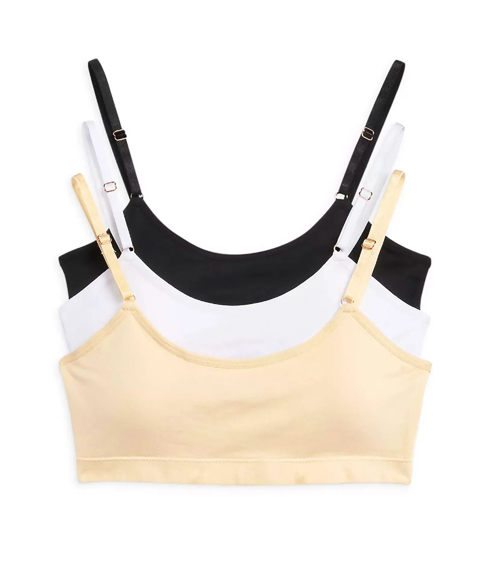 Katie J NYC Girls 3-Pack Seamless Bra Top- Nude, Black, White