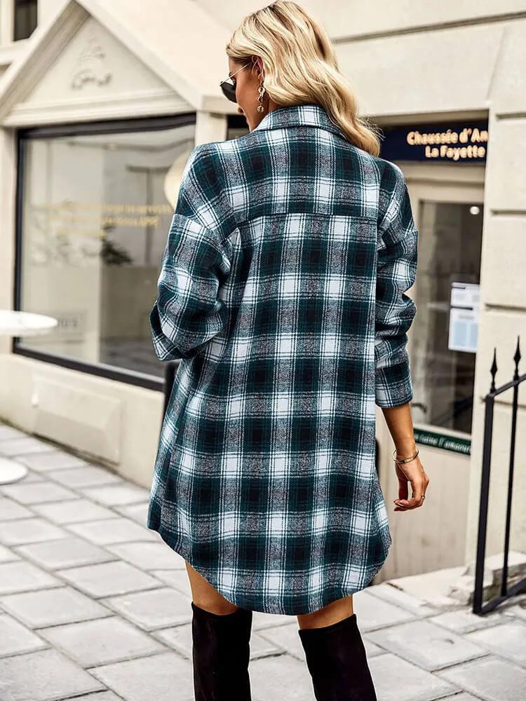 Long Sleeve Plaid Print Button Coats