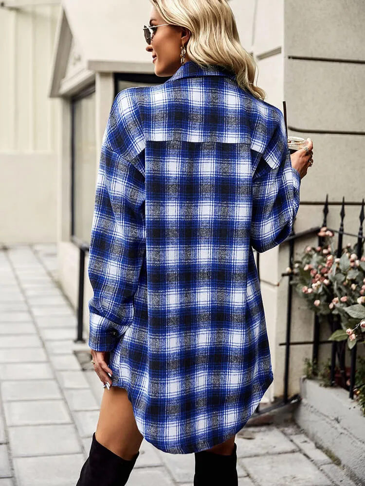 Long Sleeve Plaid Print Button Coats