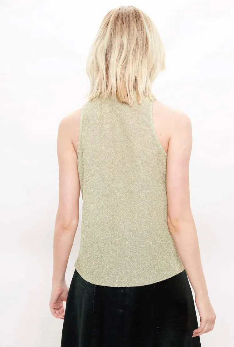 Louche Krista Turtle Neck Lurex Top Gold