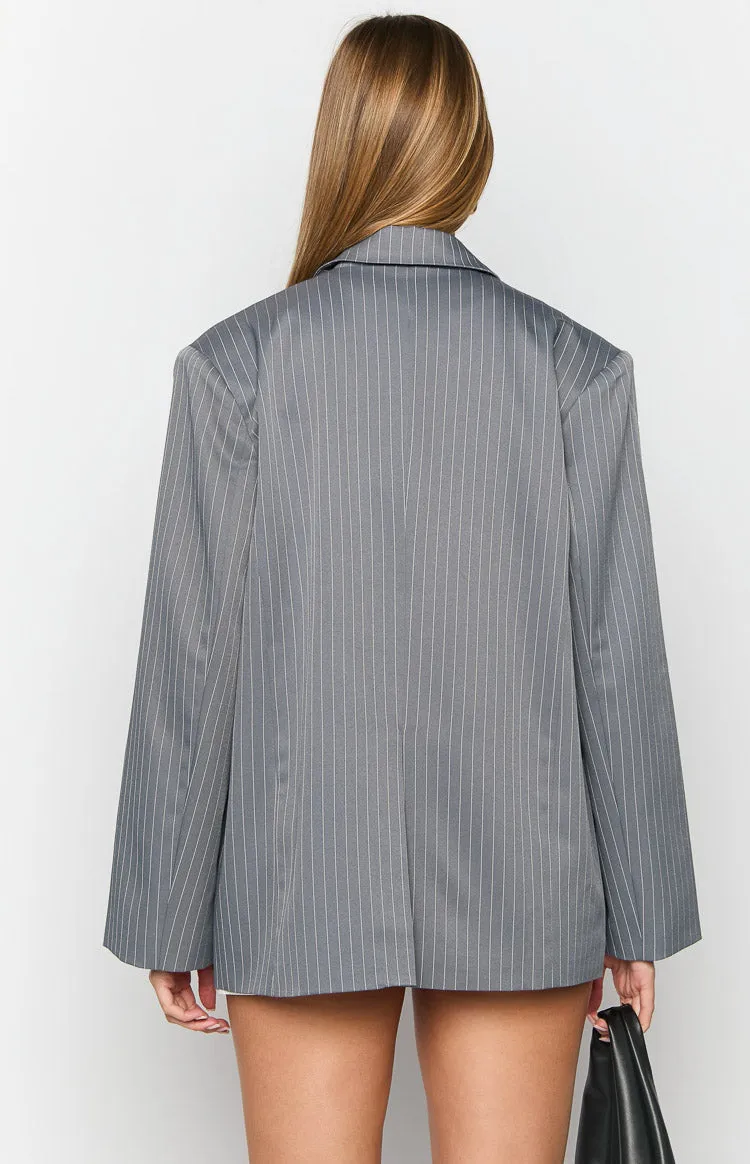 Louis Grey Striped Oversized Blazer