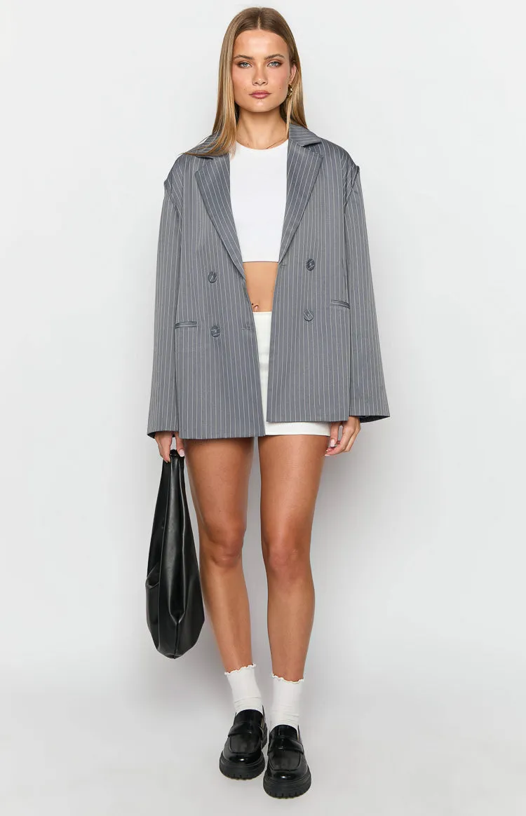 Louis Grey Striped Oversized Blazer