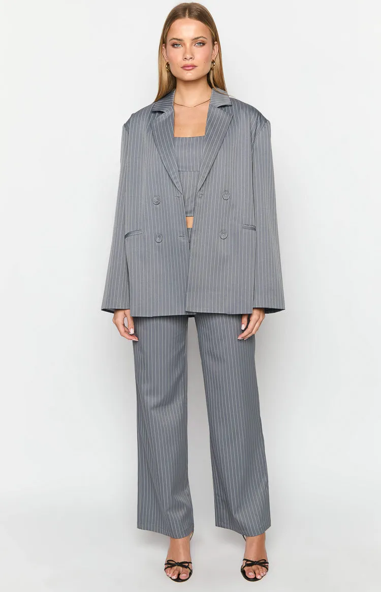 Louis Grey Striped Oversized Blazer