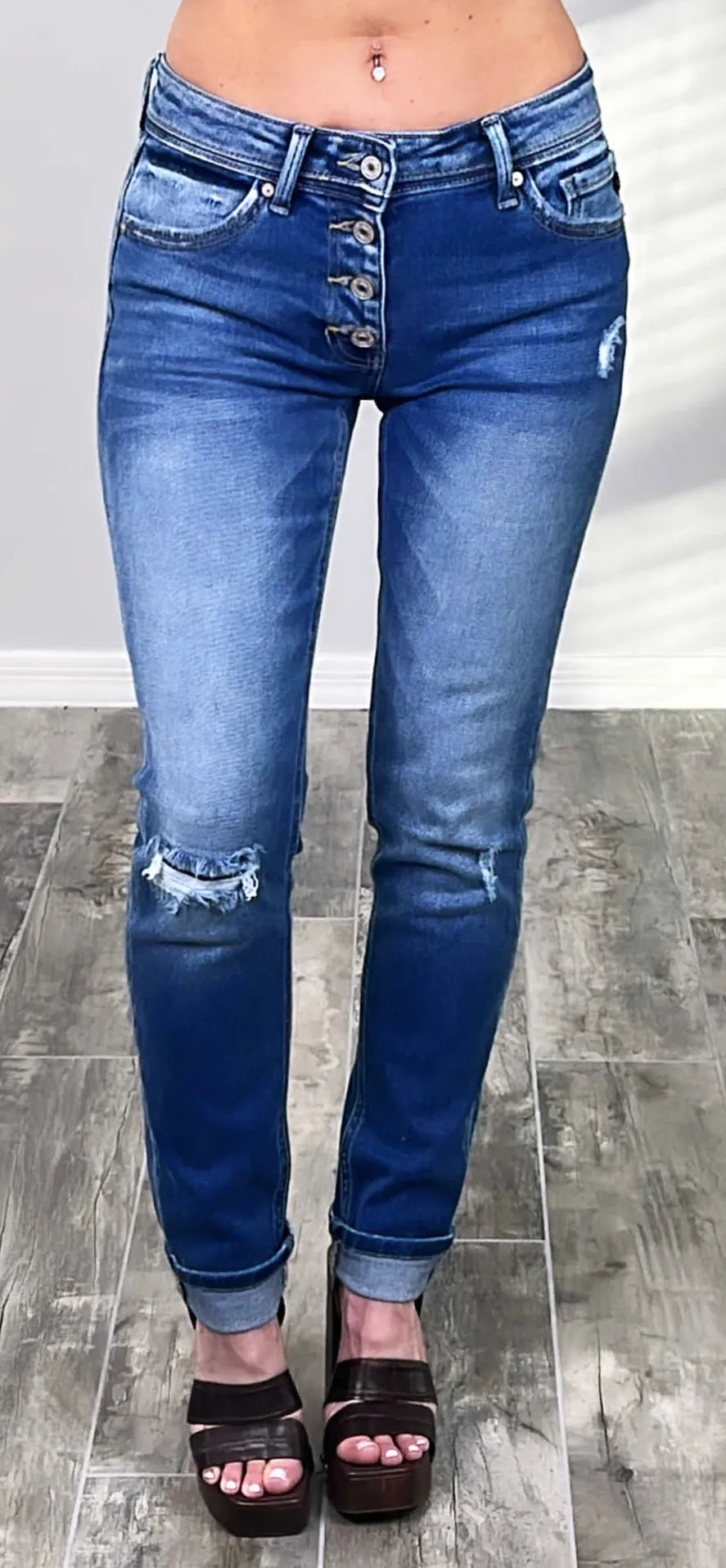 Maci Button Front Distressed Jeans