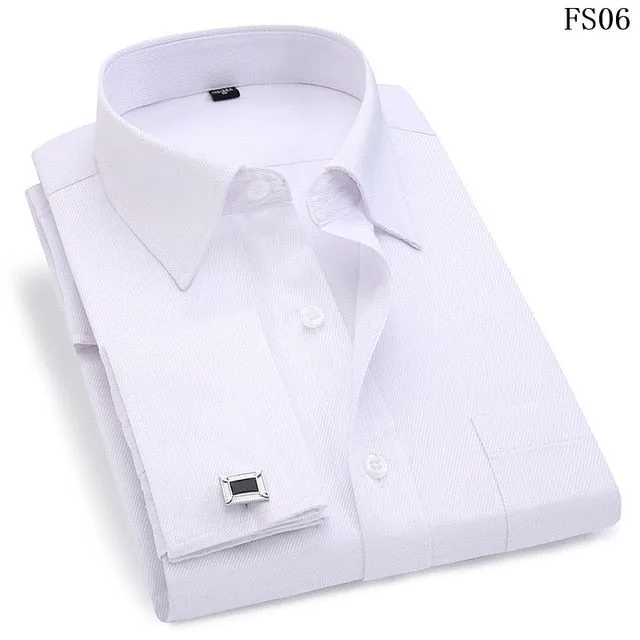 Men 's French Cufflinks Business Dress Shirts Long Sleeves