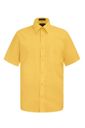 Men's Regular Fit Short Sleeve Solid Color Dress Shirts (Yellow)