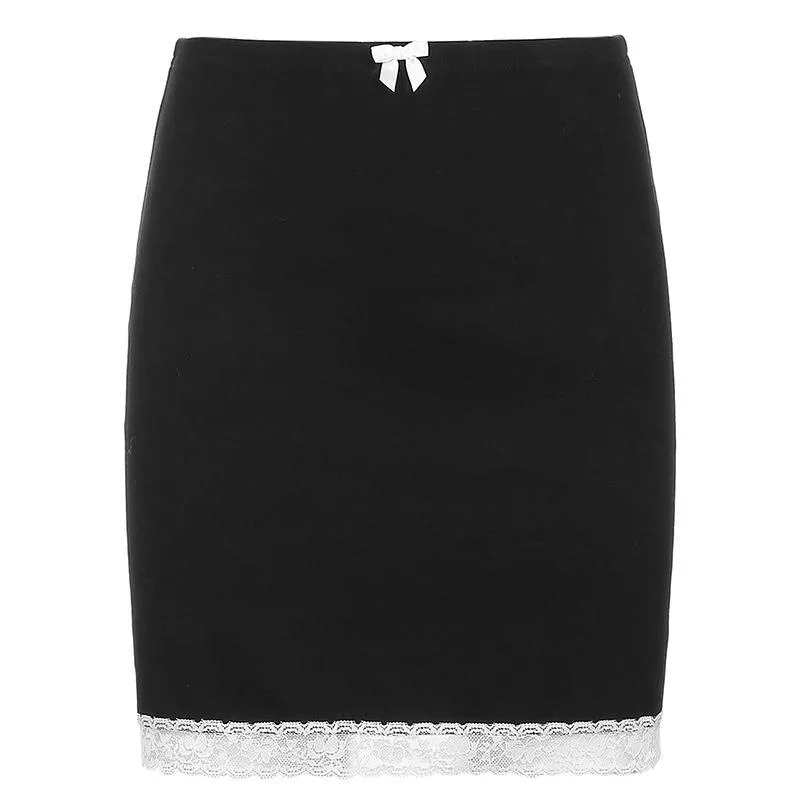 Mid-Length Short WomenLace Spliced Hip Flattering A-Line Pencil Skirt