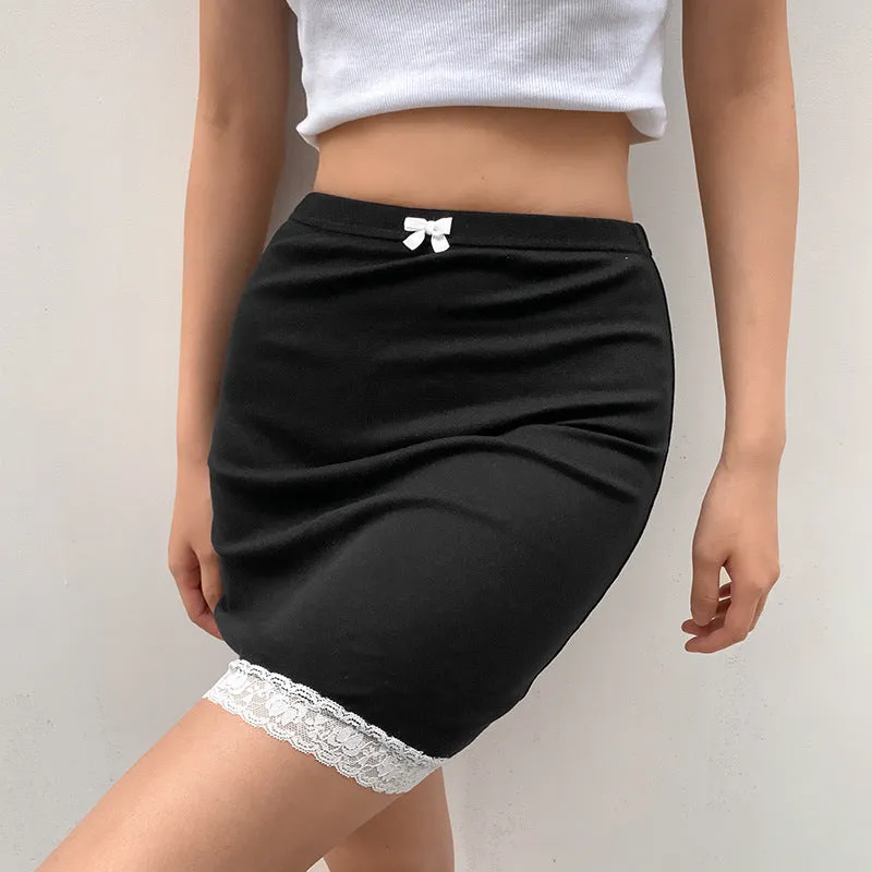 Mid-Length Short WomenLace Spliced Hip Flattering A-Line Pencil Skirt