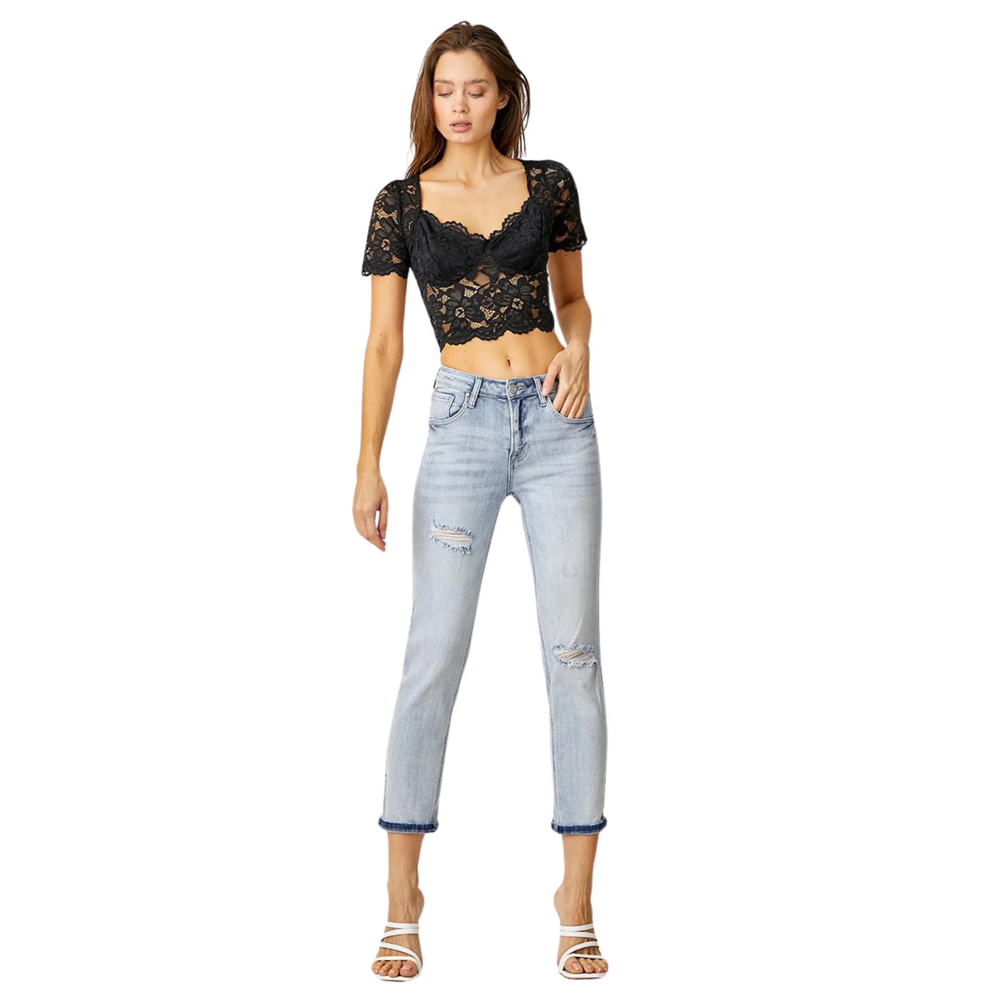 Mid Rise Cropped Girlfriend Jeans