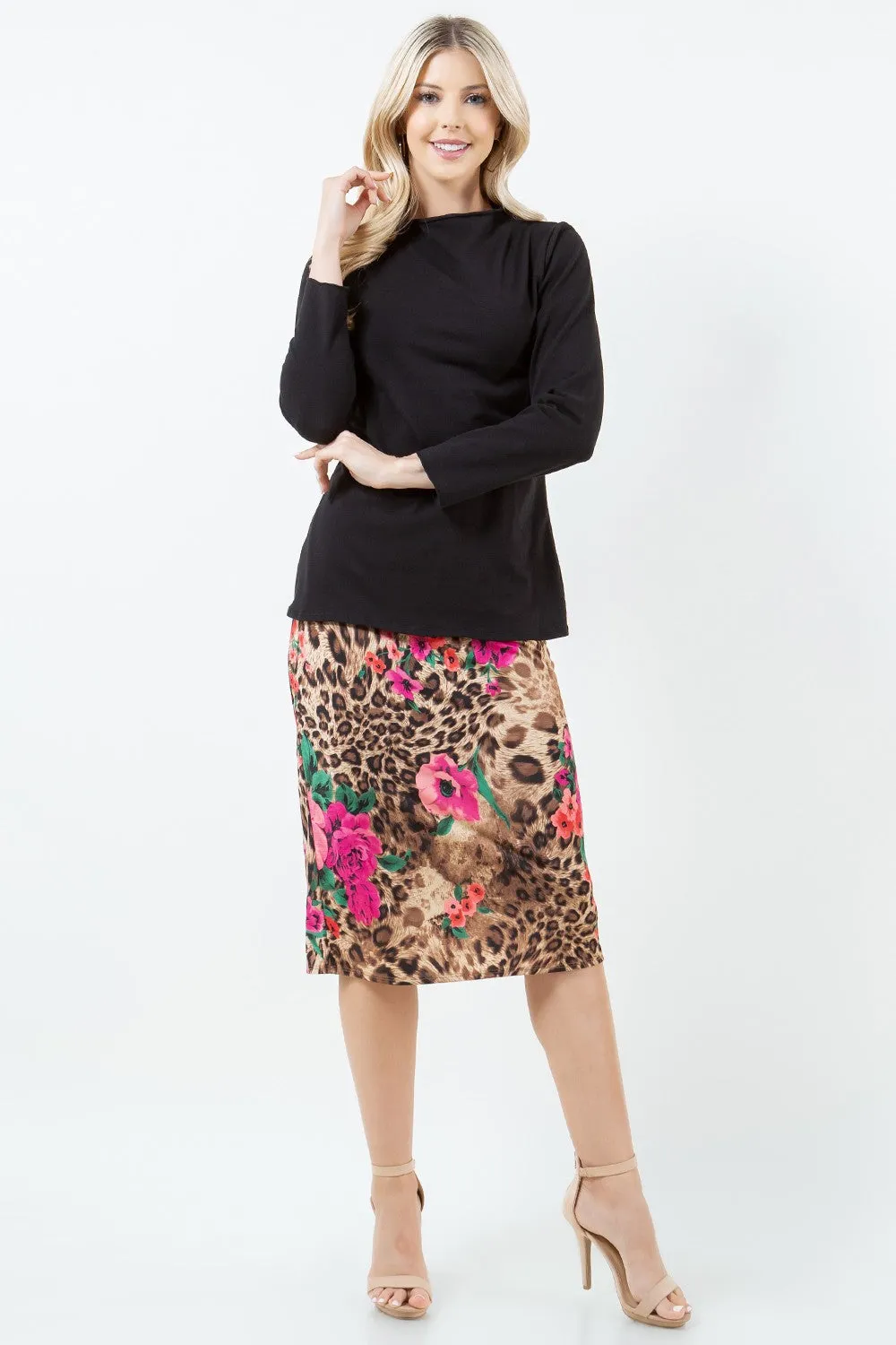 Miss Amy Pencil Skirt (Regular & Plus)- Leopard & Roses