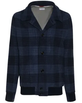 Navy and Light Blue Wool Blend Plaid Jacket