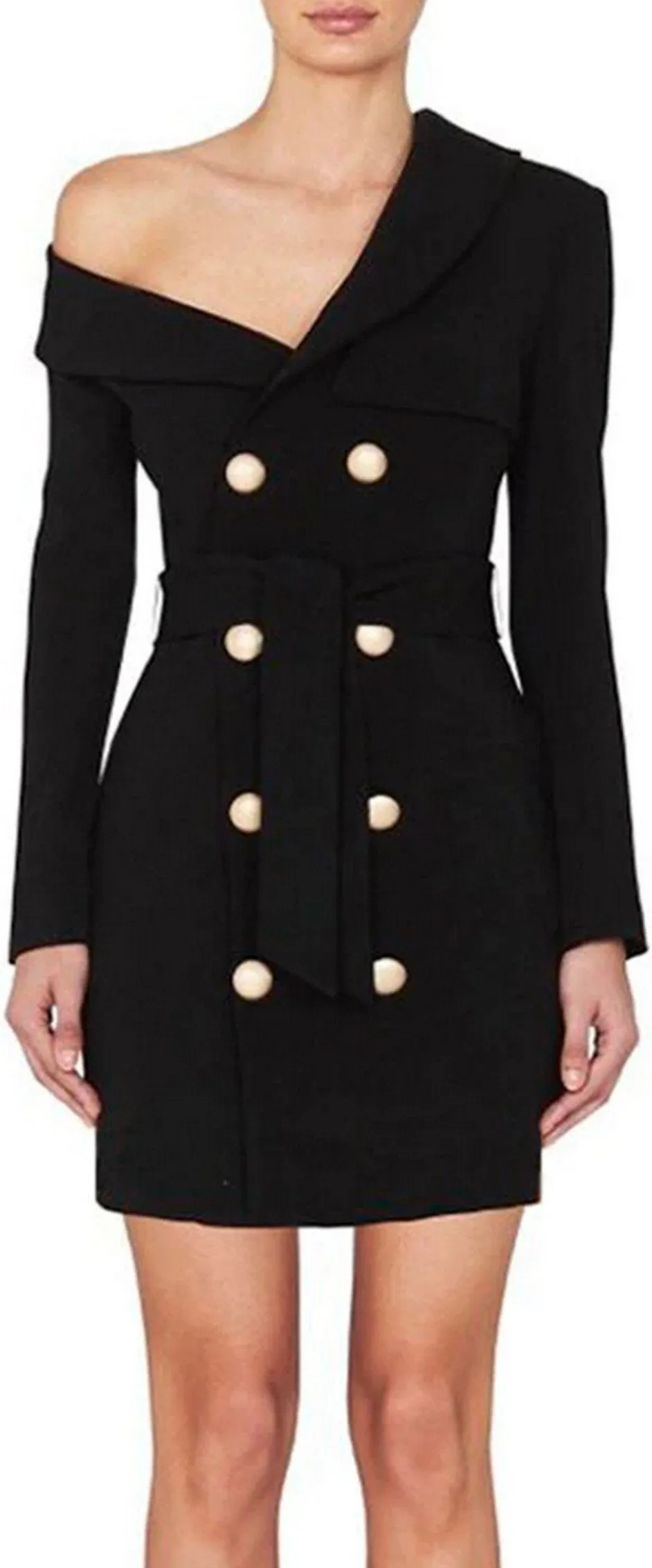 One-Shoulder Blazer-Dress, Black