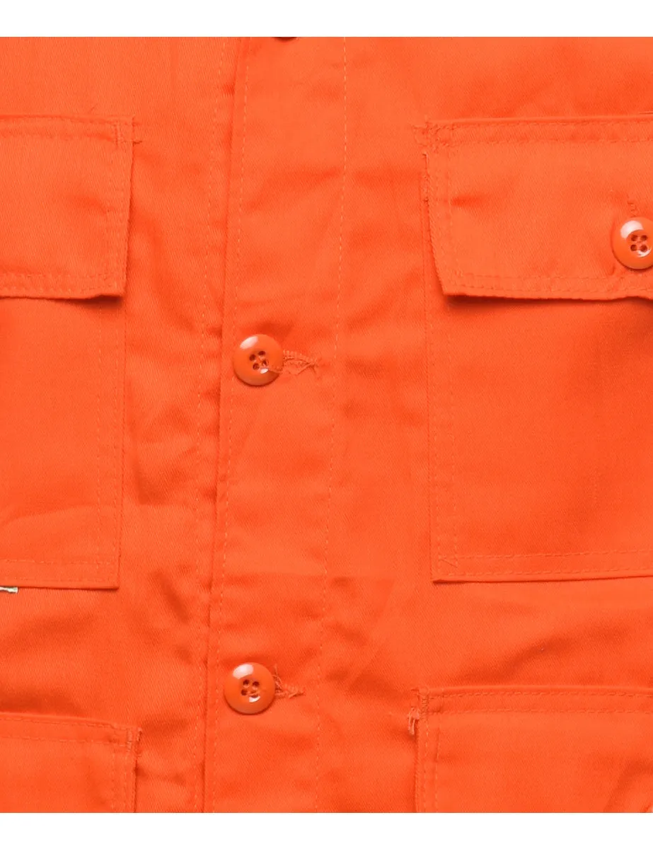 Orange Y2K Button-Front Utility Jacket - M