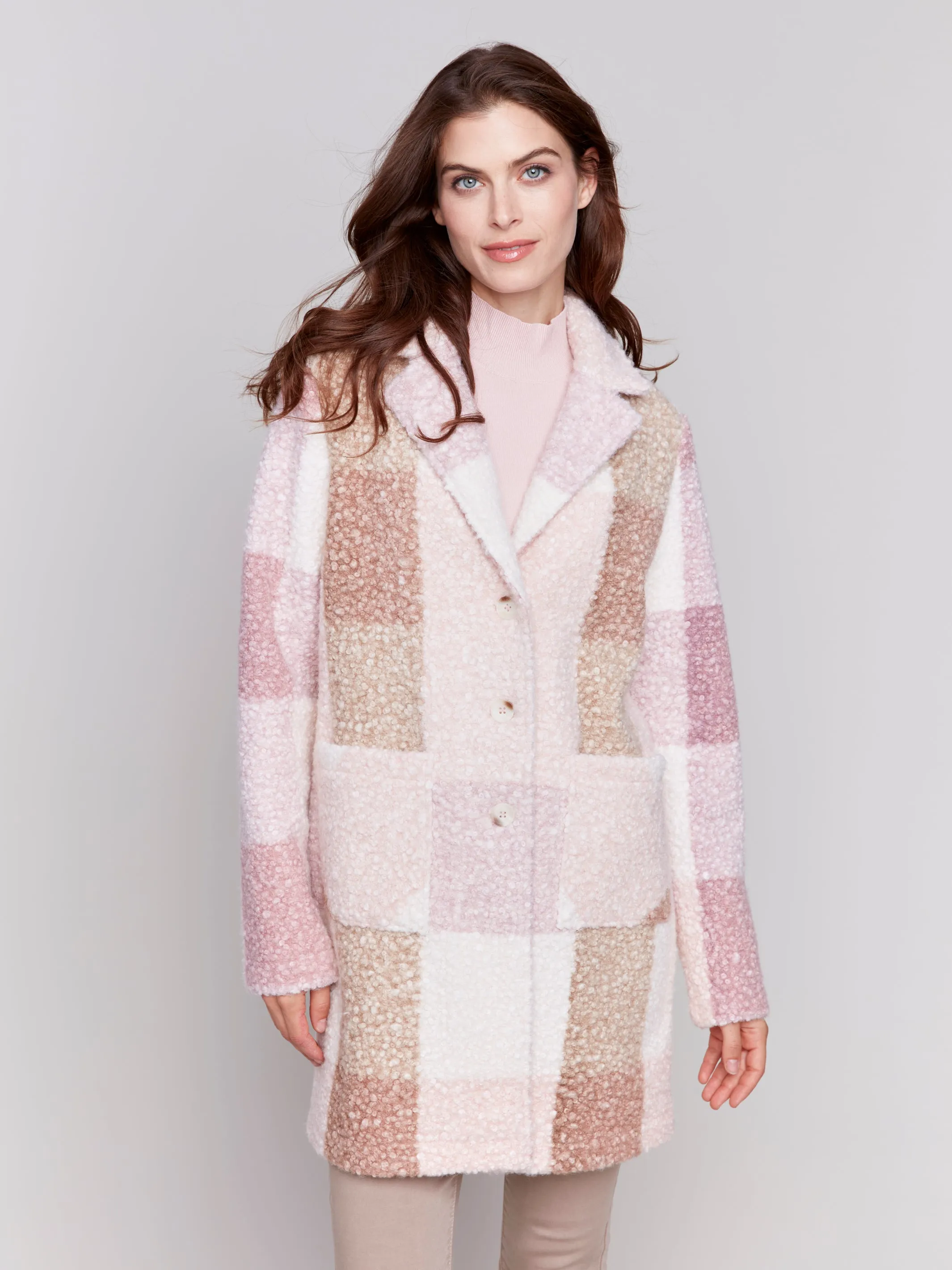 Plaid Bouclé Knit Coat