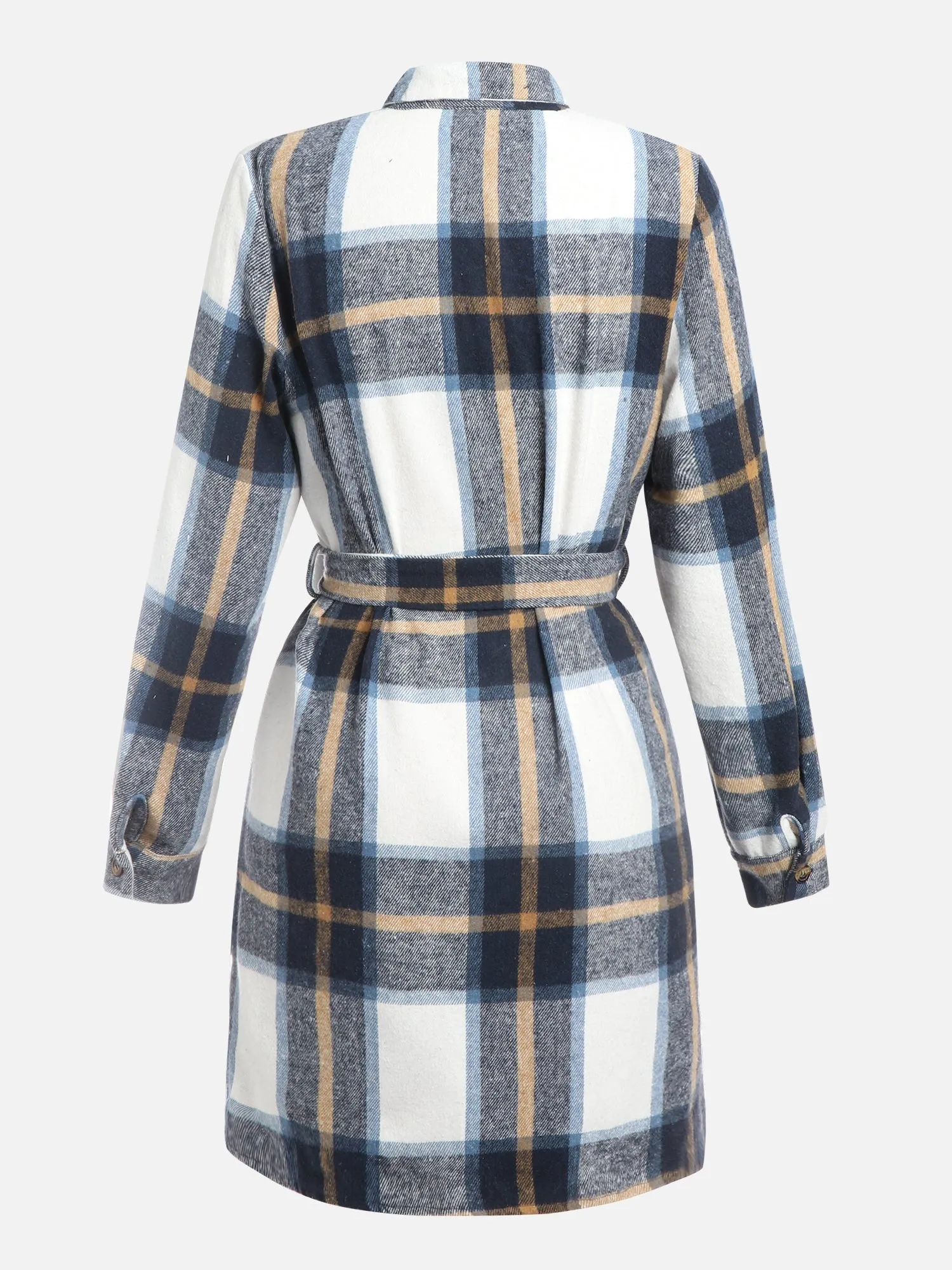 Plaid Strapped Woolen Coat Dress (Green Coffee)