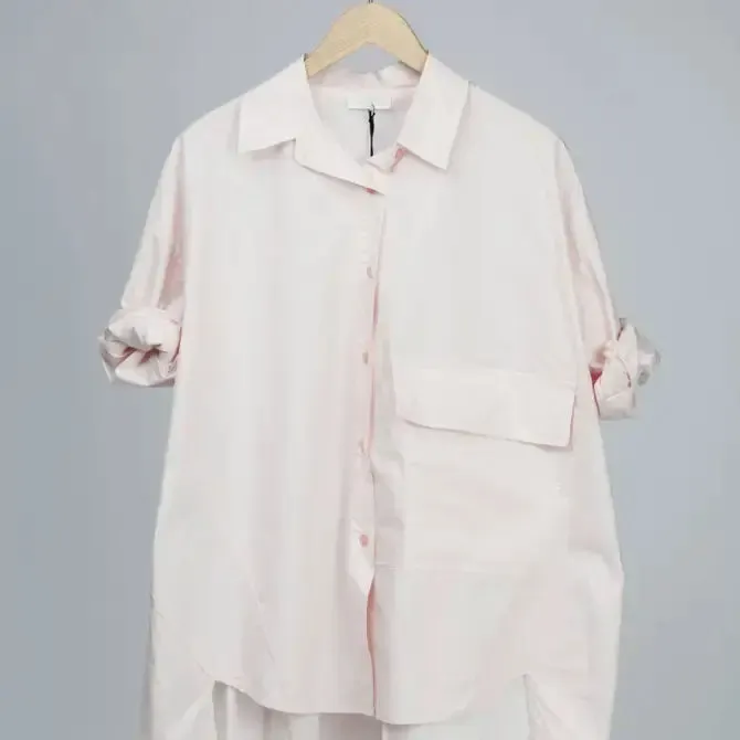 Pocket Cotton Short Shirt Light Rose