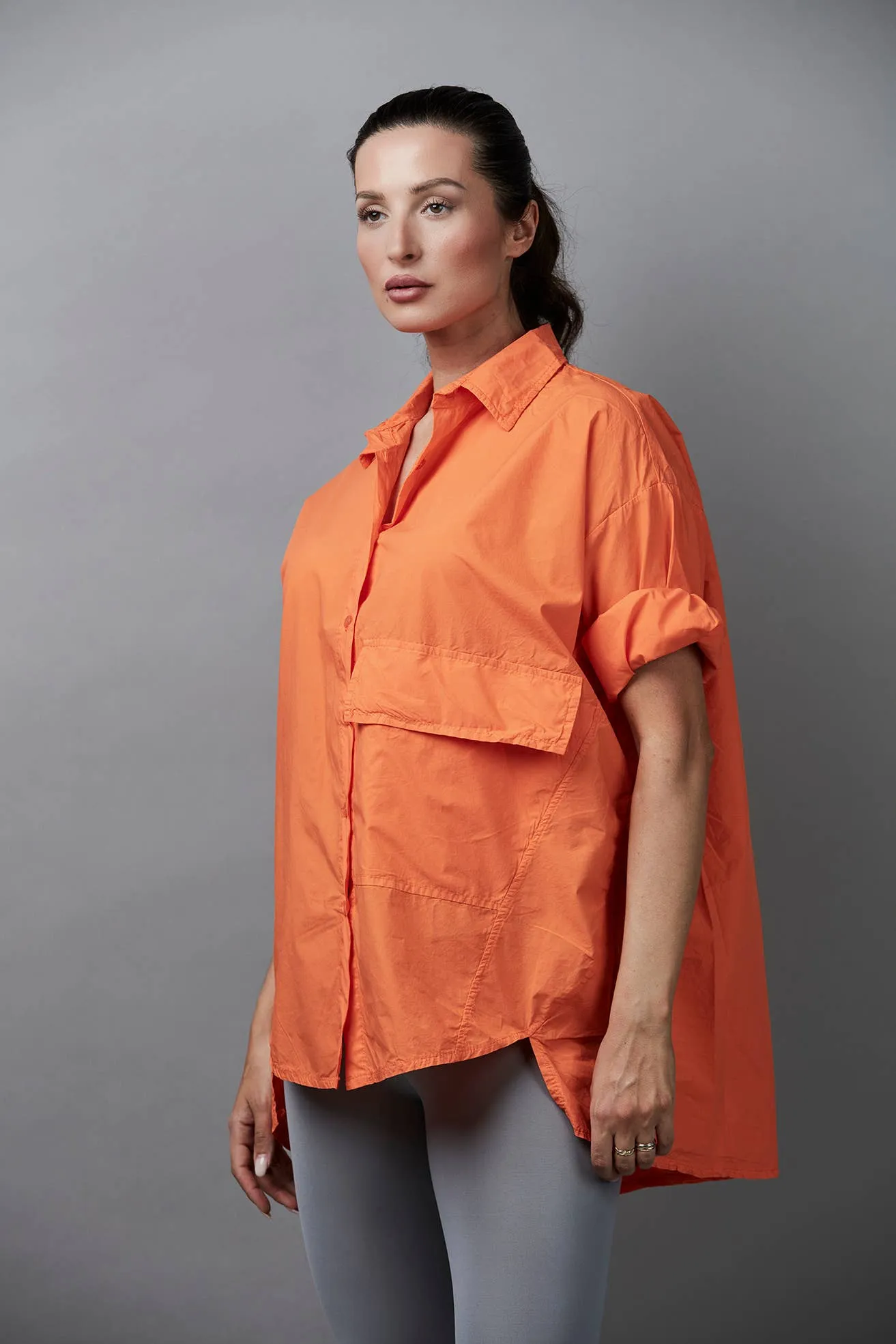 Pocket Cotton Short Shirt Orange