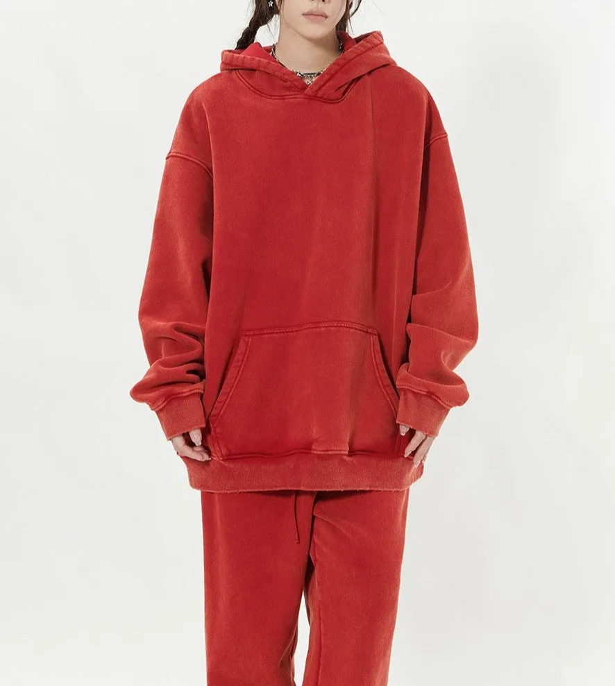 Red blush thick  snowflake hoodie set pants