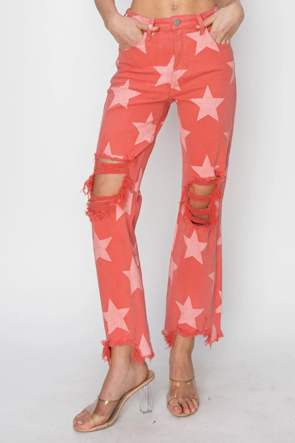 RISEN Distressed Star Pattern Jeans