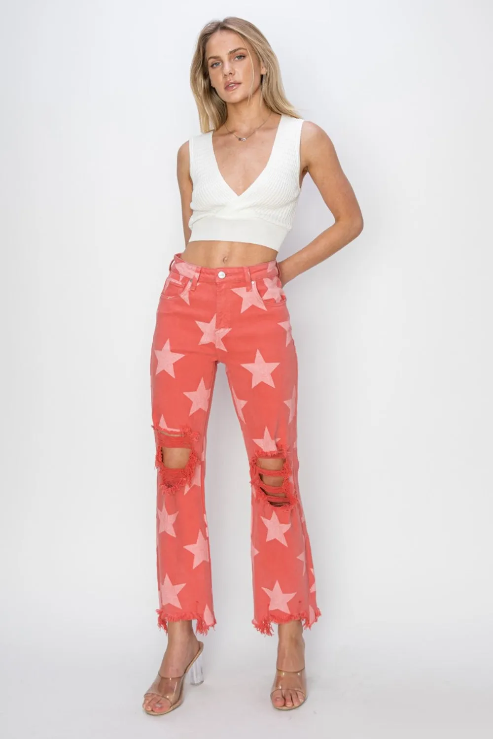 RISEN Distressed Star Pattern Jeans