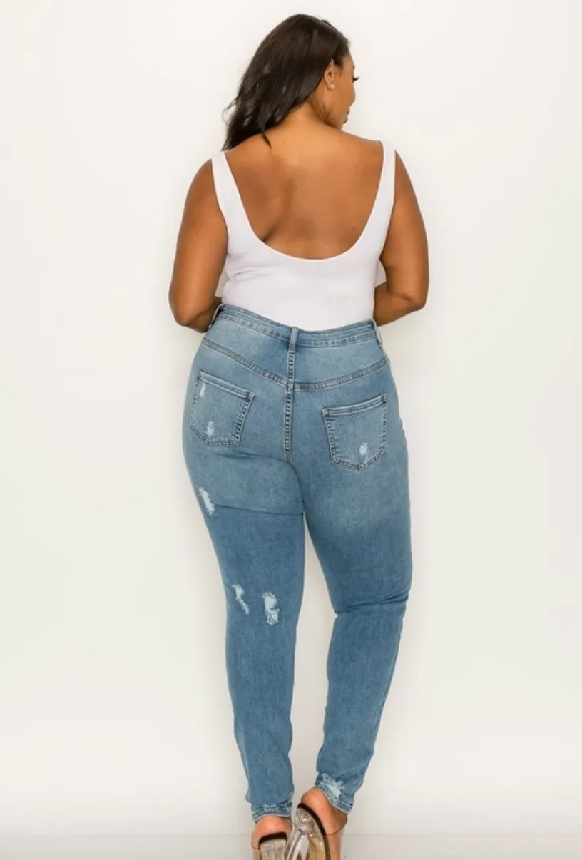 Sadie Curvy Fit Distressed High Rise Skinny Jeans