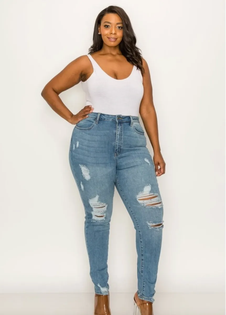 Sadie Curvy Fit Distressed High Rise Skinny Jeans