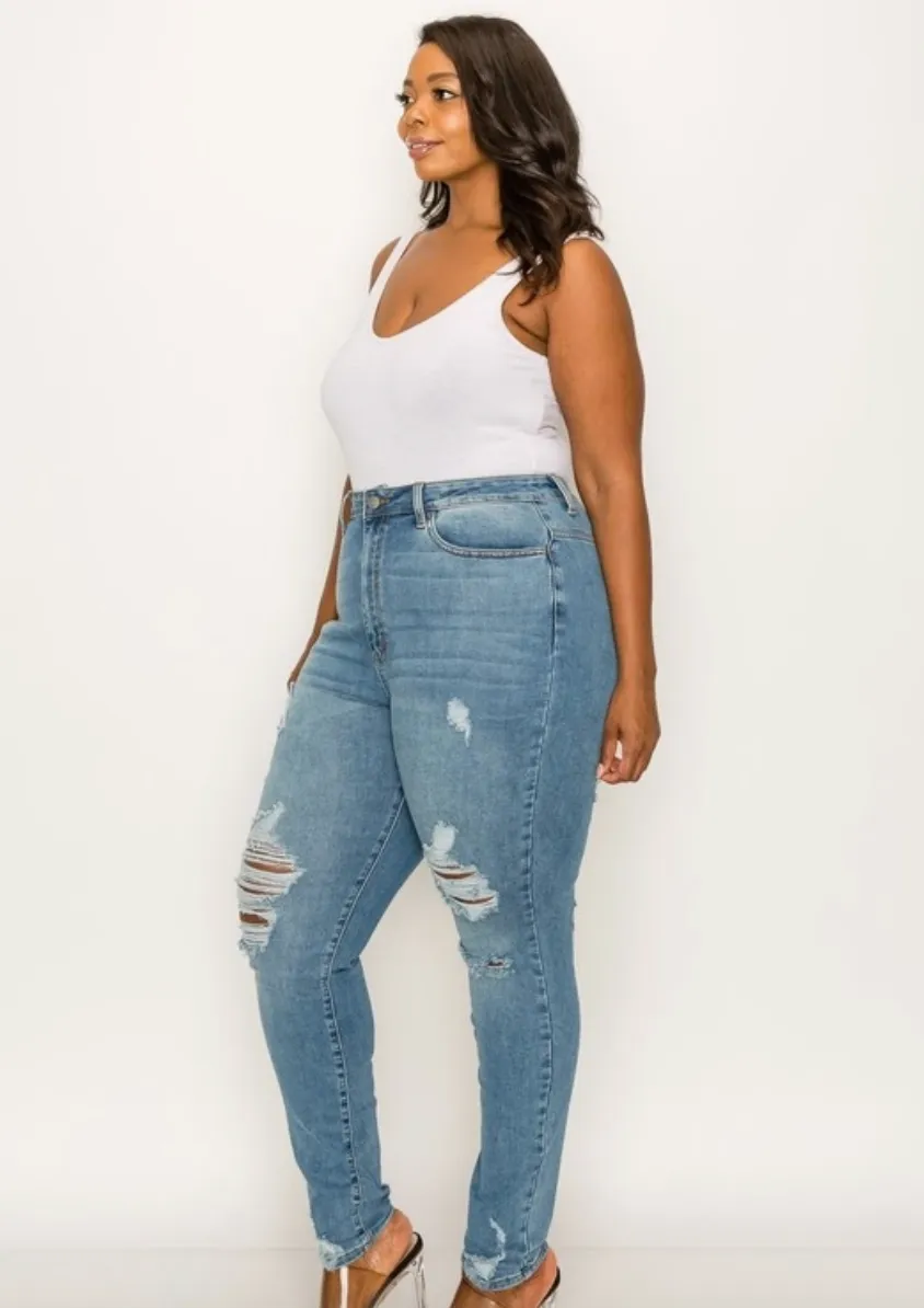 Sadie Curvy Fit Distressed High Rise Skinny Jeans