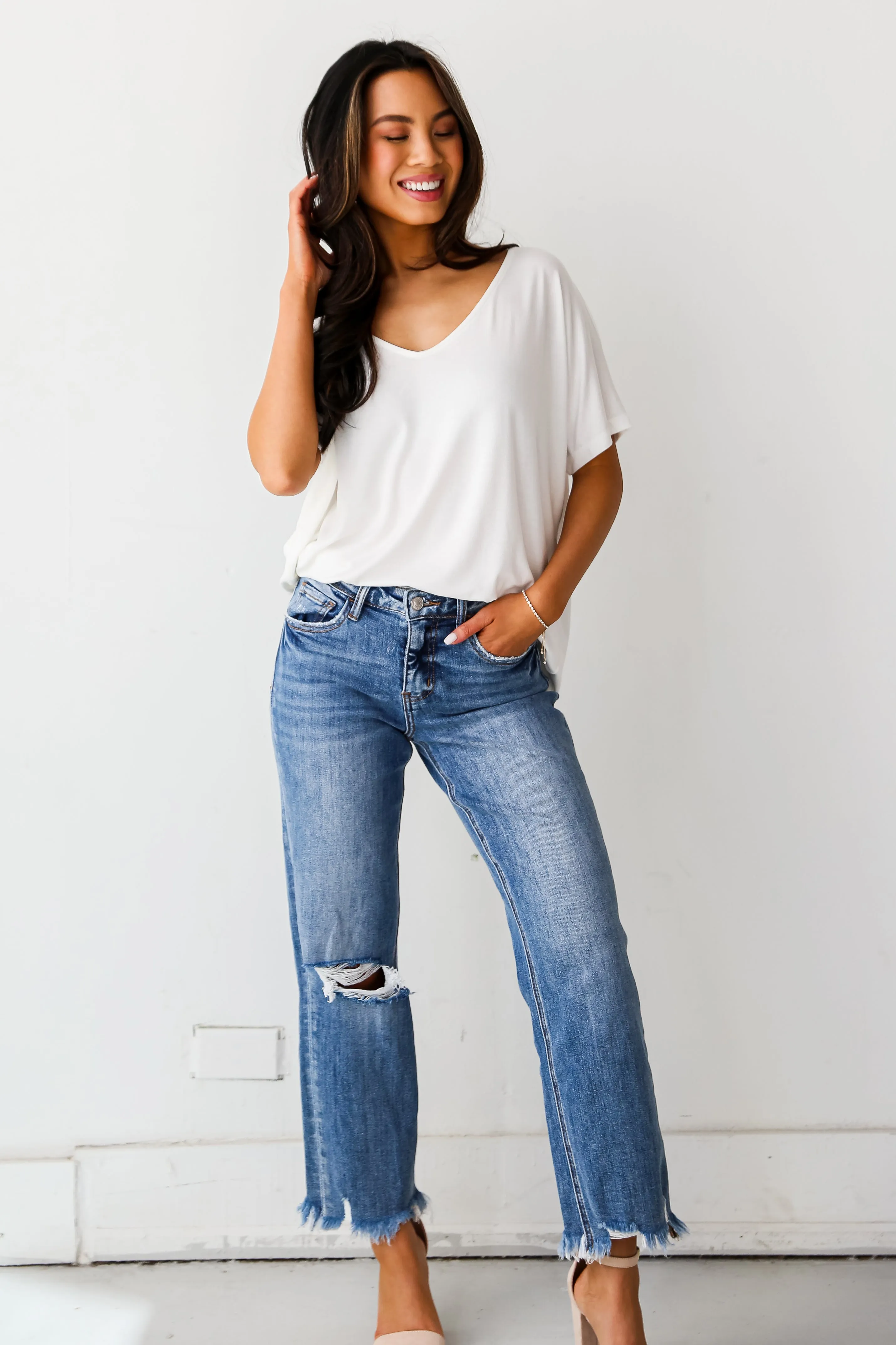 Sadie Medium Wash Distressed Dad Jeans Plus