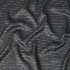 Silk Brocade Fabric with Navy Blue and Gold Striped Design, 110 cm Width, Indian Origin-D19763