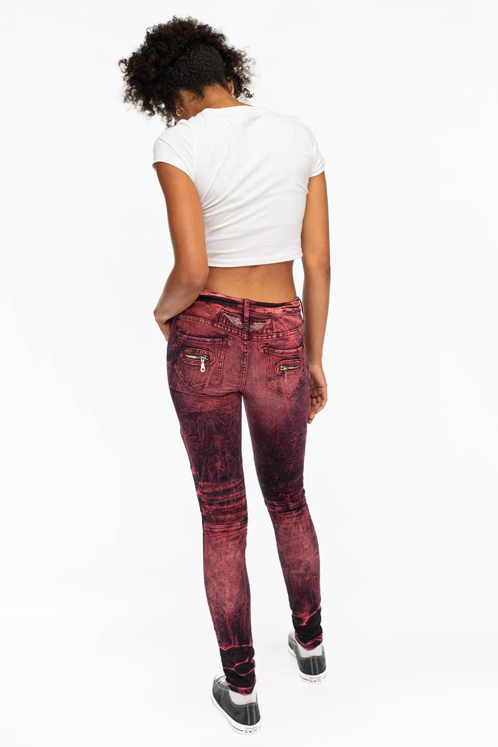 SKINNY WOMENS BIKER JEANS IN DISTRESSED DENIM IN YANKEE WASH