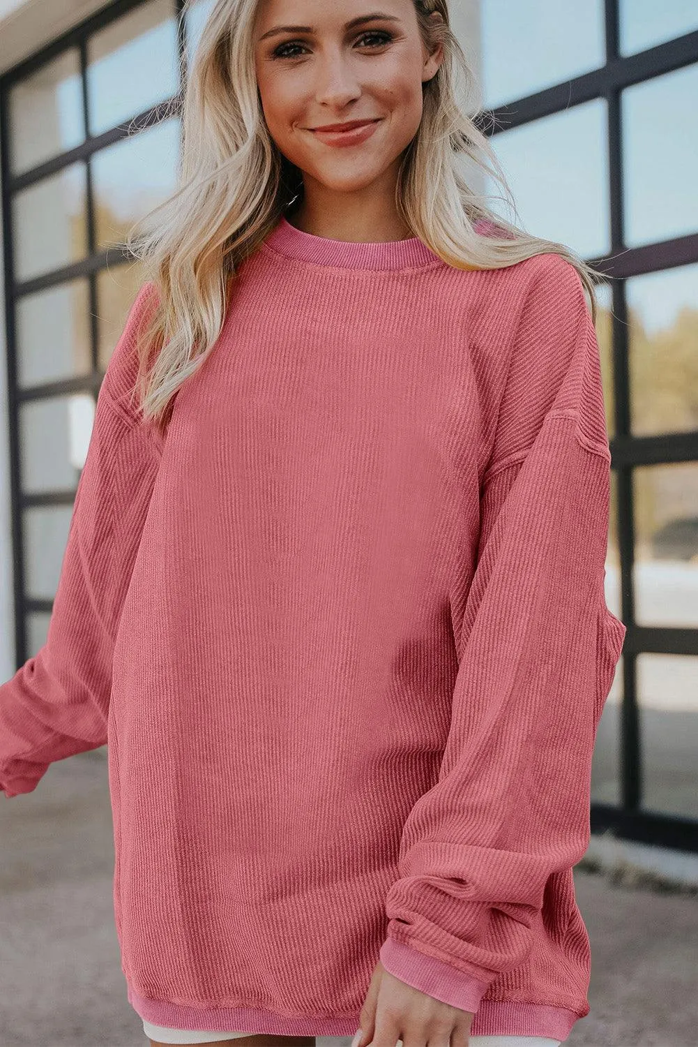 Slouchy Ribbed Corduroy Oversized Sweatshirt