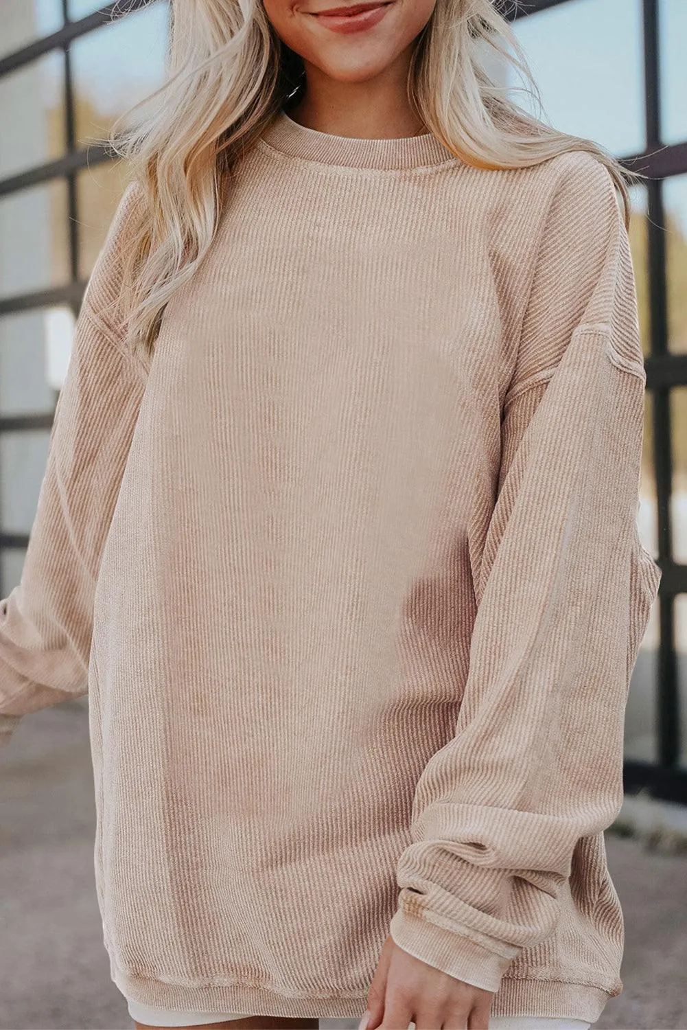 Slouchy Ribbed Corduroy Oversized Sweatshirt