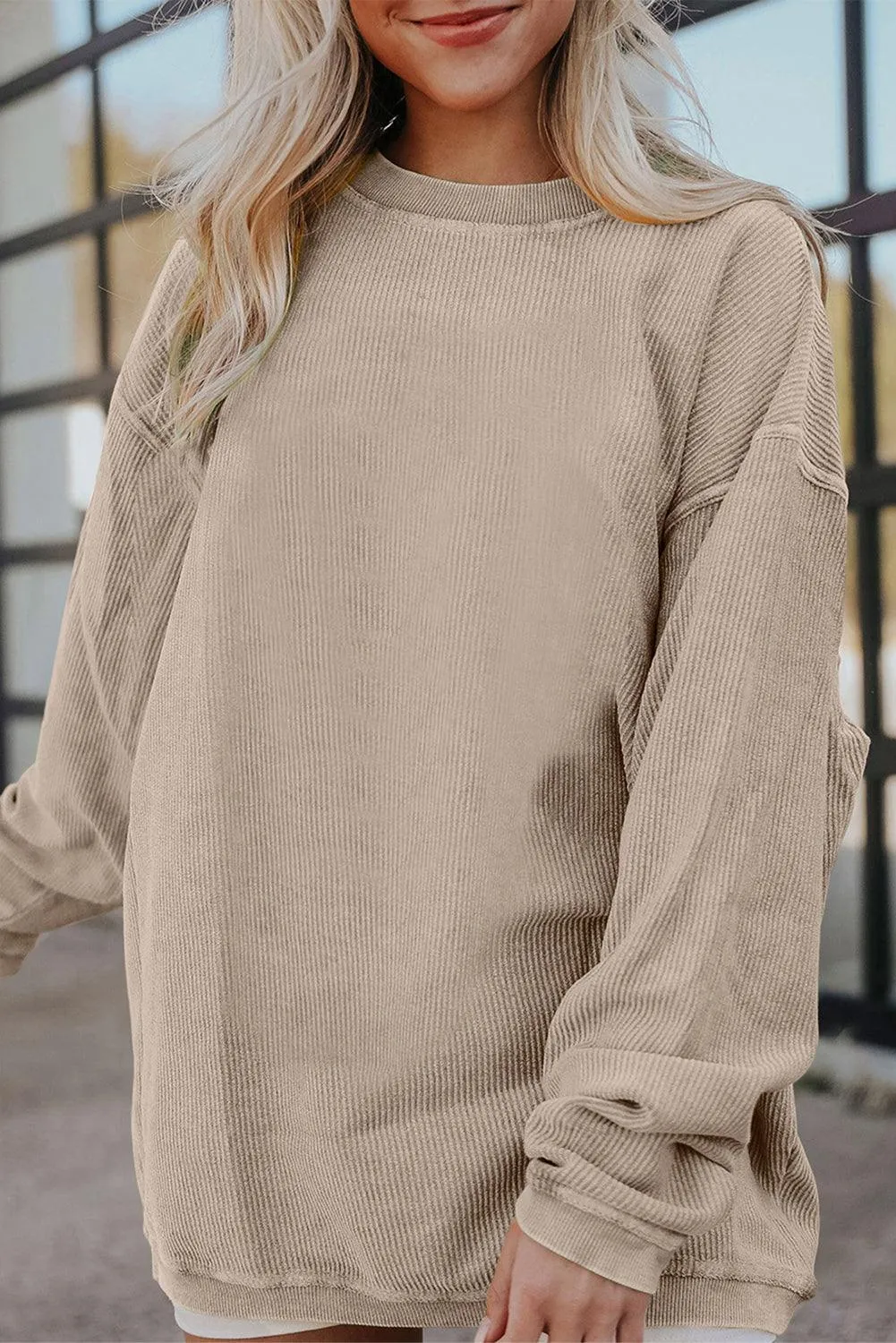 Slouchy Ribbed Corduroy Oversized Sweatshirt