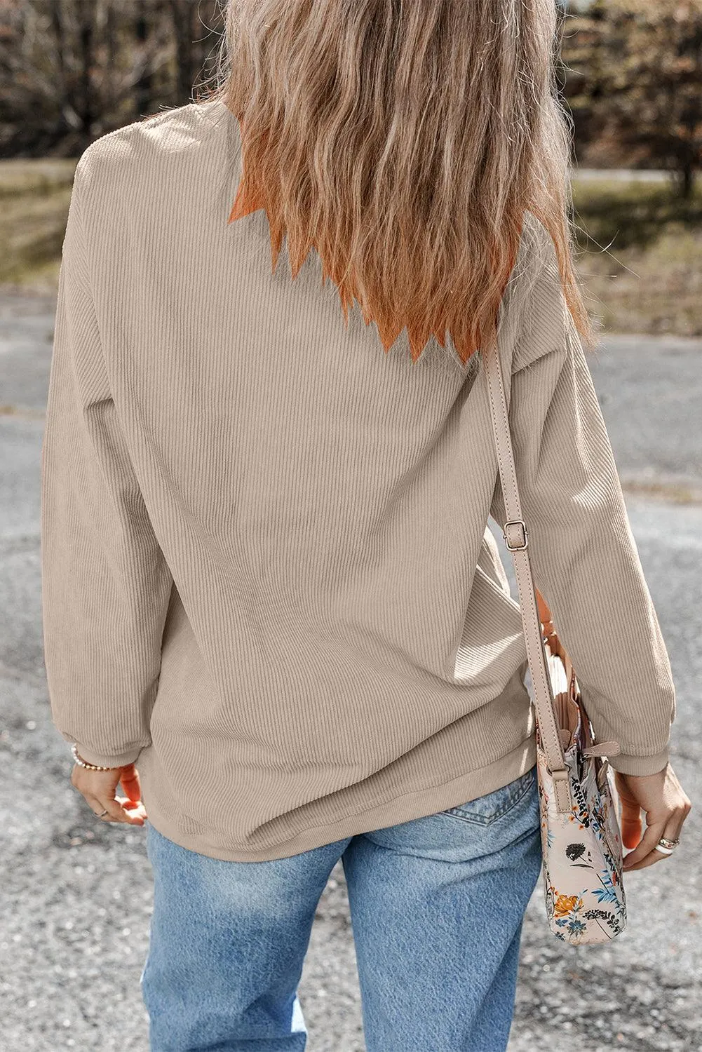 Slouchy Ribbed Corduroy Oversized Sweatshirt