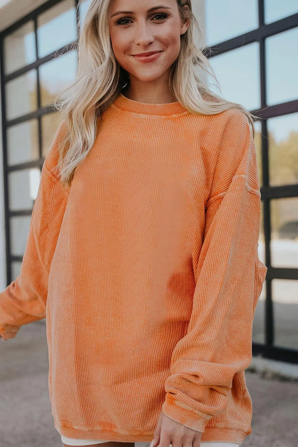 Slouchy Ribbed Corduroy Oversized Sweatshirt