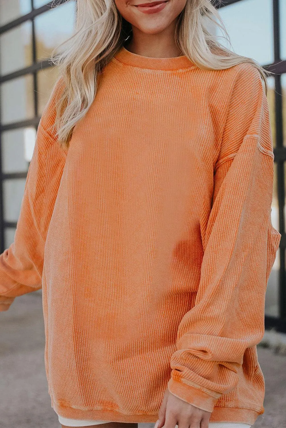 Slouchy Ribbed Corduroy Oversized Sweatshirt