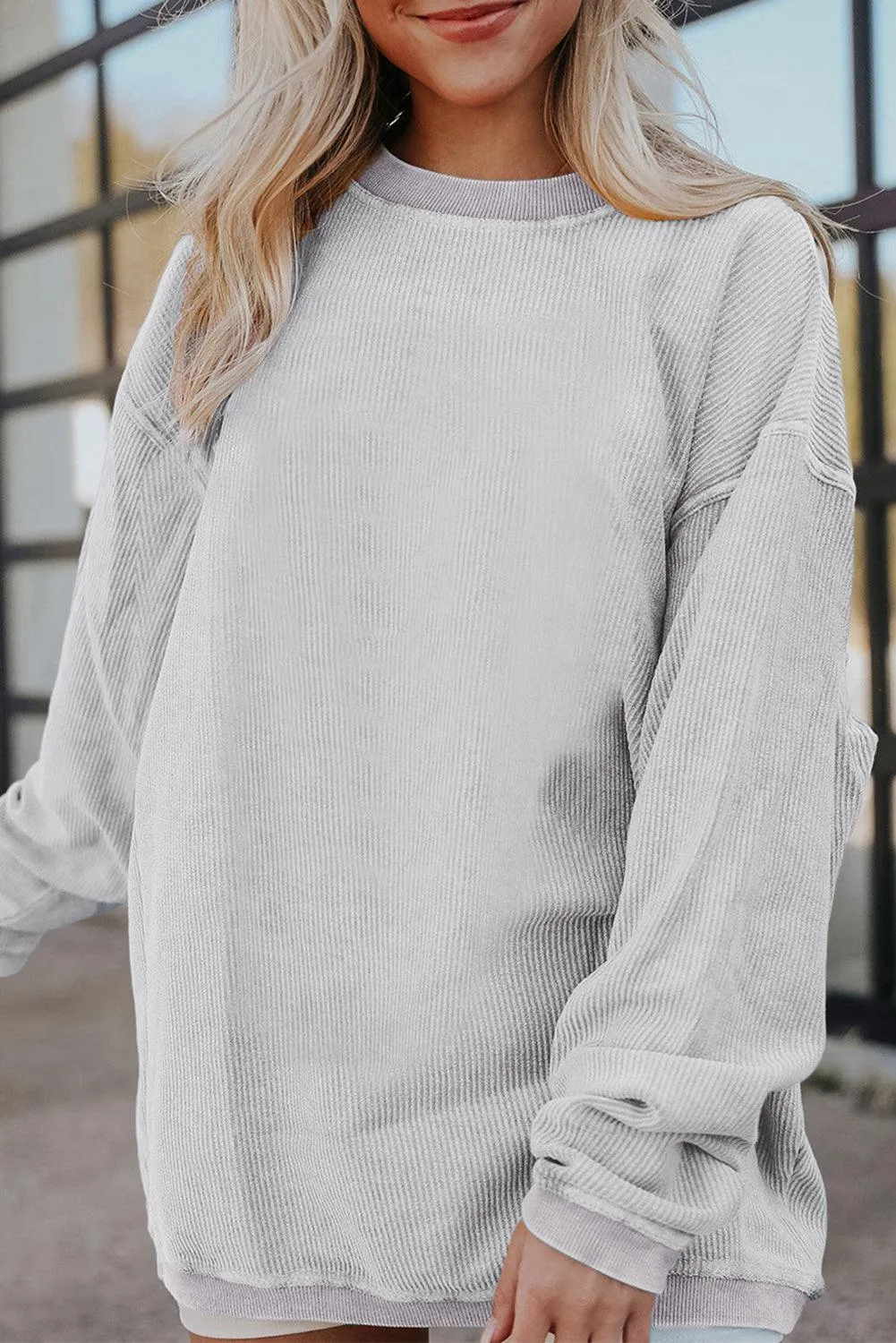 Slouchy Ribbed Corduroy Oversized Sweatshirt