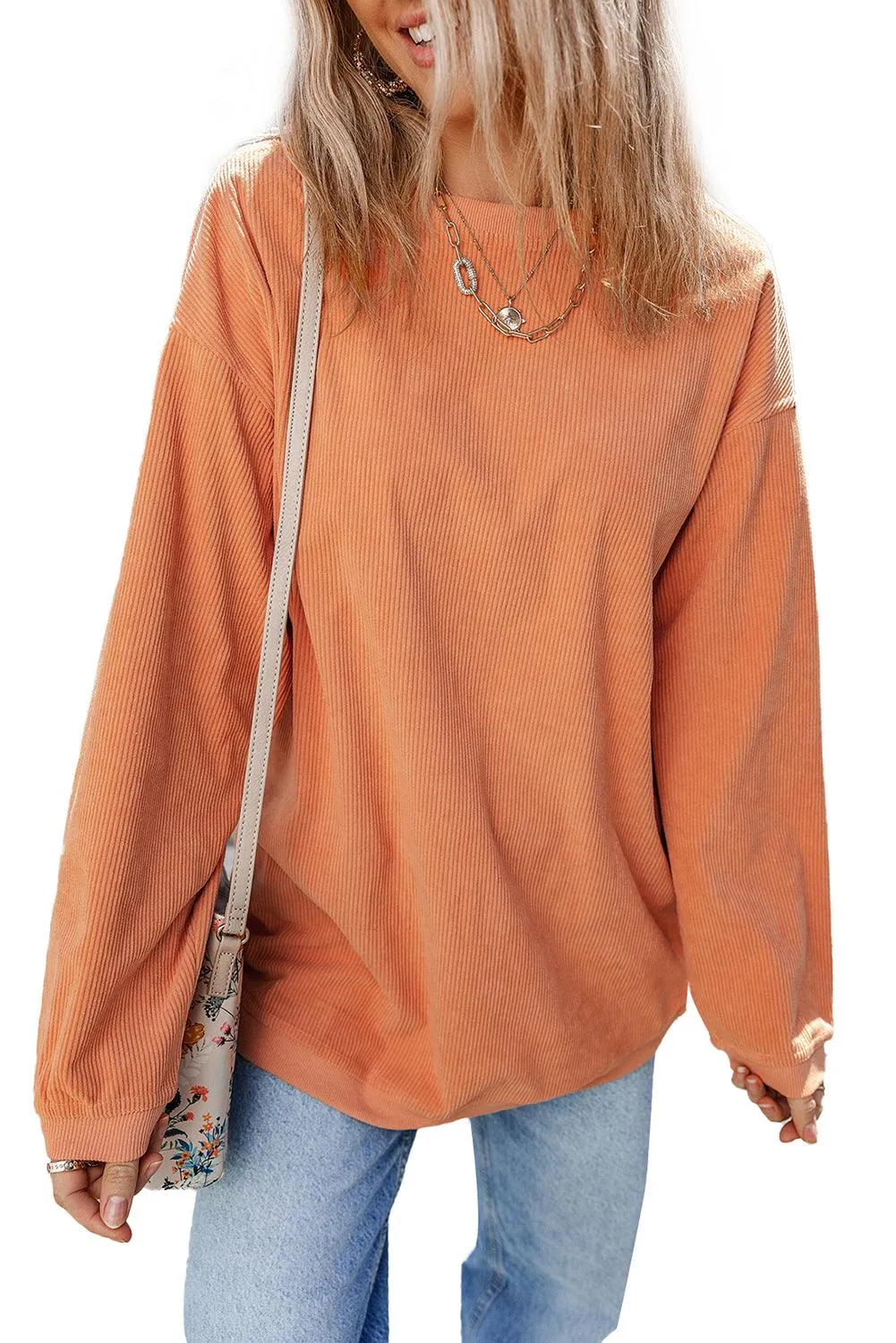 Slouchy Ribbed Corduroy Oversized Sweatshirt